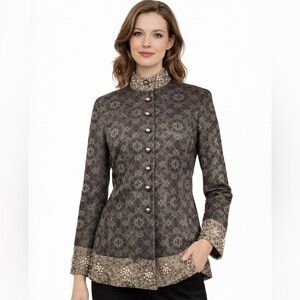 Kensie Baroque Pearl Button Statement Blazer Brown Ornate Jacket Size 10